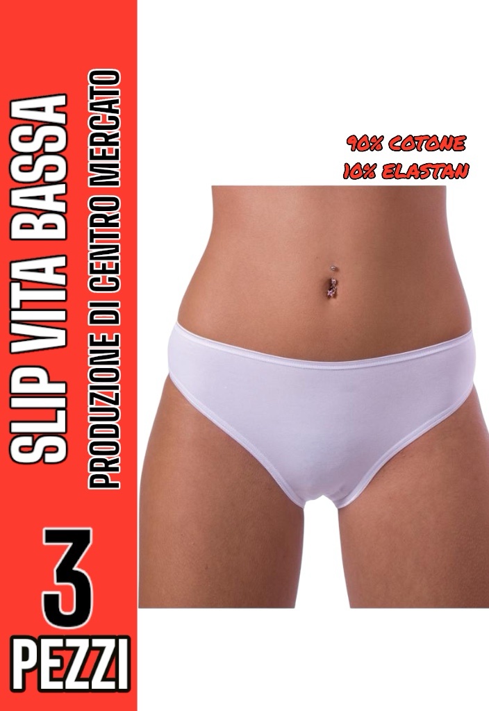 Slip Donna Vita Media , 3 Slip Midi in Cotone